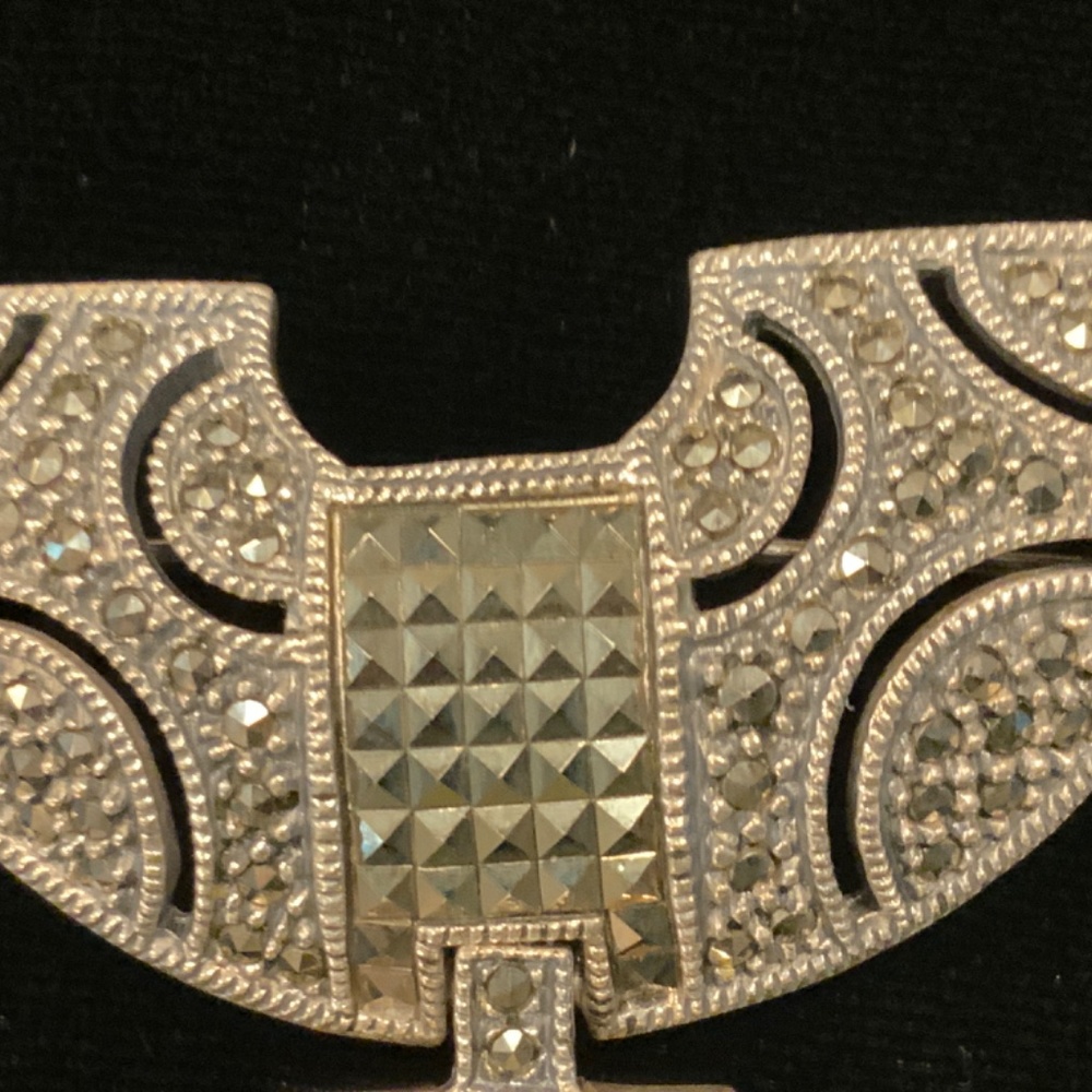 Vintage Judith Jack Sterling Silver Marcasite Art Deco Brooch 18GM - Picture 3 of 7
